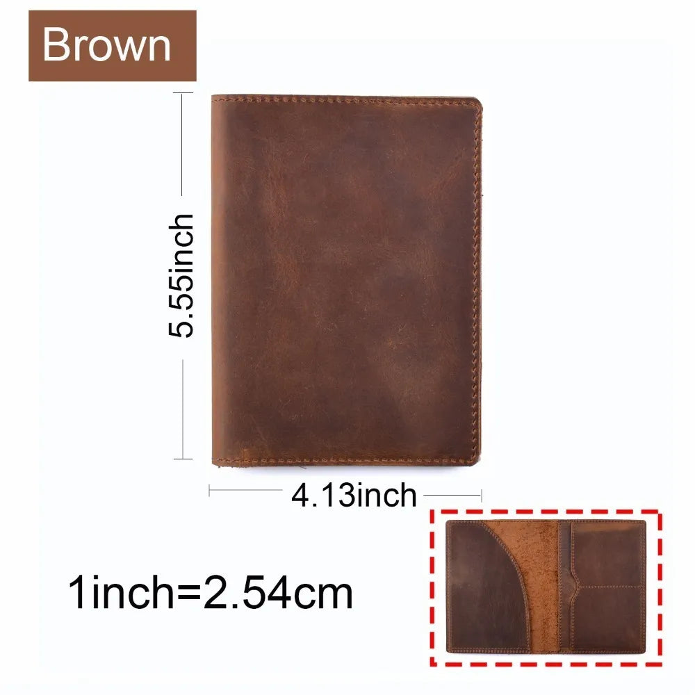 Genuine Crazy Horse Leather Passport Cover Solid Credit ID Card Case Holder Business Unisex Travel Wallet - Brown