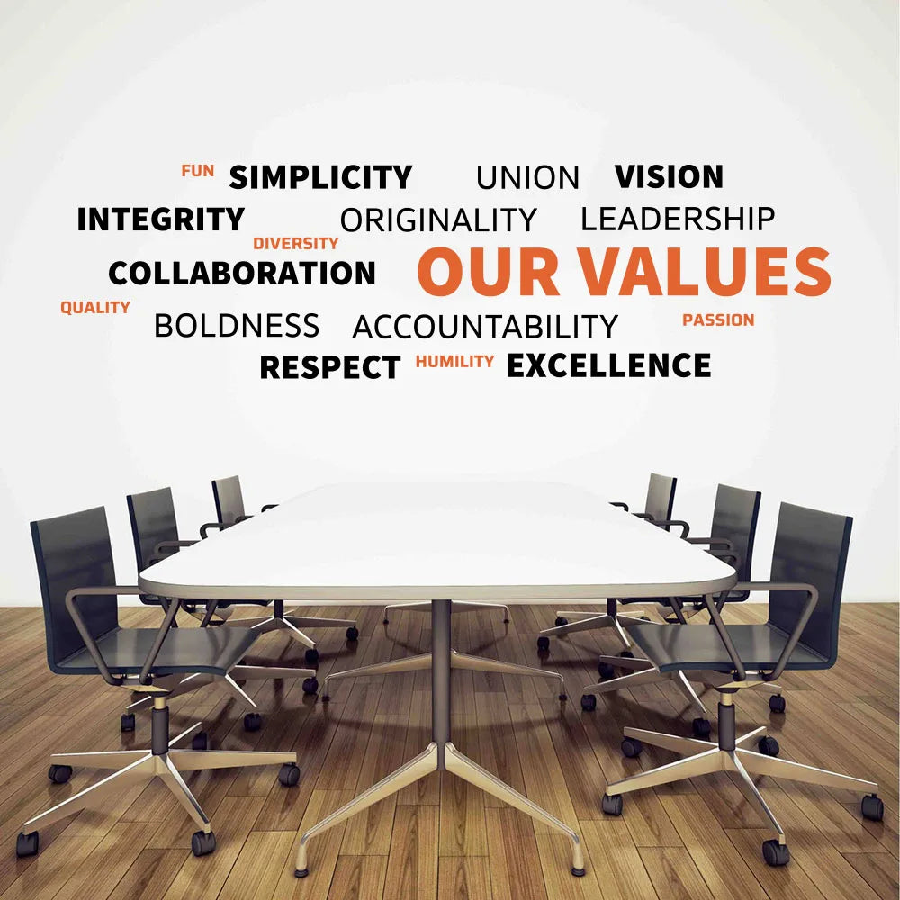 Our Values Inspirational Quote Office Wall Sticker Passion Teamwork Success Motivational Wall Decal Classroom Vinyl