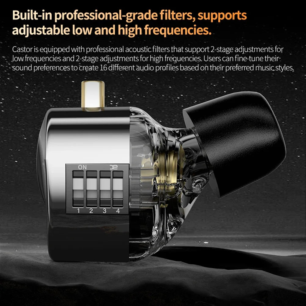 KZ Castor Wired Earbuds In Ear HiFi Earphone Detachable Cable 2 Dynamic Tunable Balanced Armature Earphones with Mic