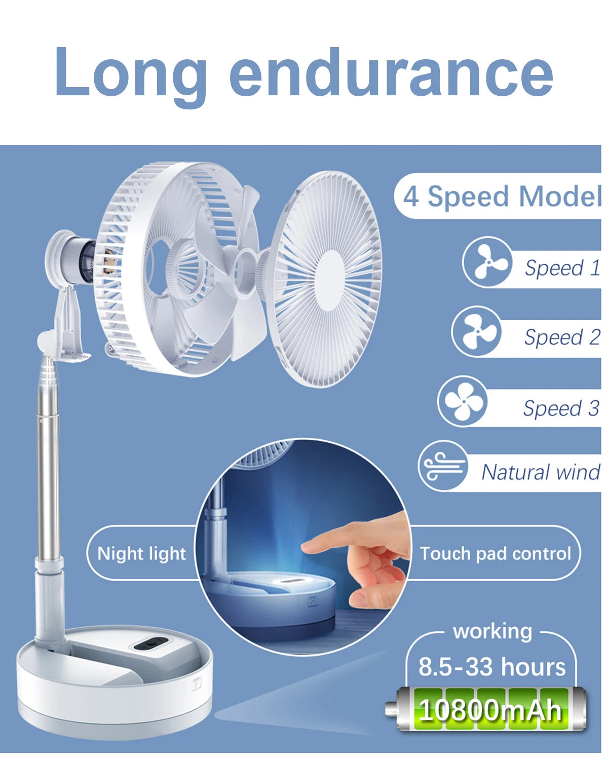 Foldable Fan Foldaway Oscillating with Remote Control 10800mAh Rechargeable Battery Operated Portable for Camping 4