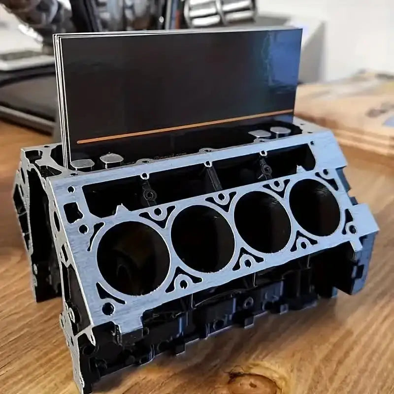 Unique Engine Block Office Desk Organizer - Business Card And Pen Holder Perfect Gift For Car Enthusiasts And Mechanics