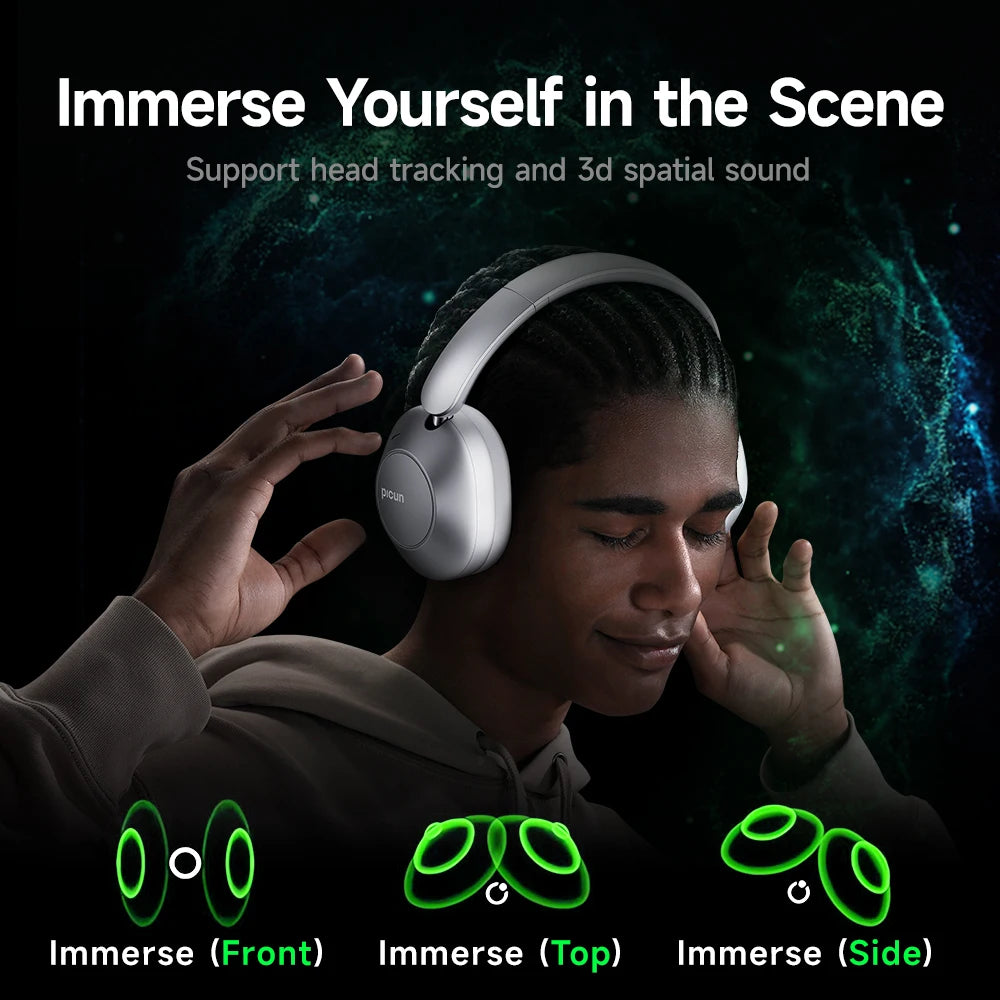 Picun F6 Active Noise Cancelling Wireless Headphones Head Tracking 3D Audio 40mm Hi-Res ANC Bluetooth Headset HIFI APP