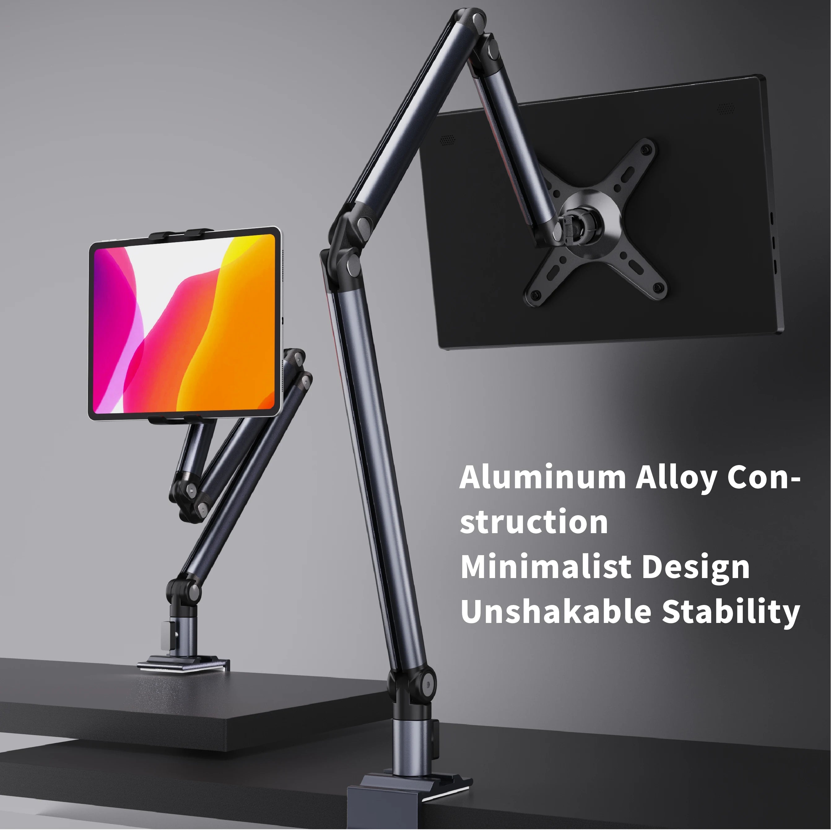 Kimdoole Adjustable Tablet Stand Foldable Aluminum Universal Flexible Holder 360 Degree Rotation for 4.5-12.9 Inches