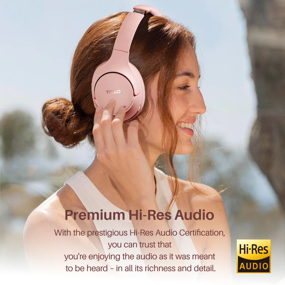 Refurbished TOZO Hi-Res Over Ear Headphones with Mic Hybrid Active Noise Cancelling 38dB Wireless&Wired Headsets 40mm