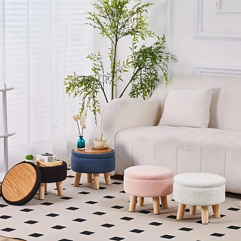 Modern round soft footstool Teddy velvet leg storage footstool suitable for small tables or plant stands in the hallway,