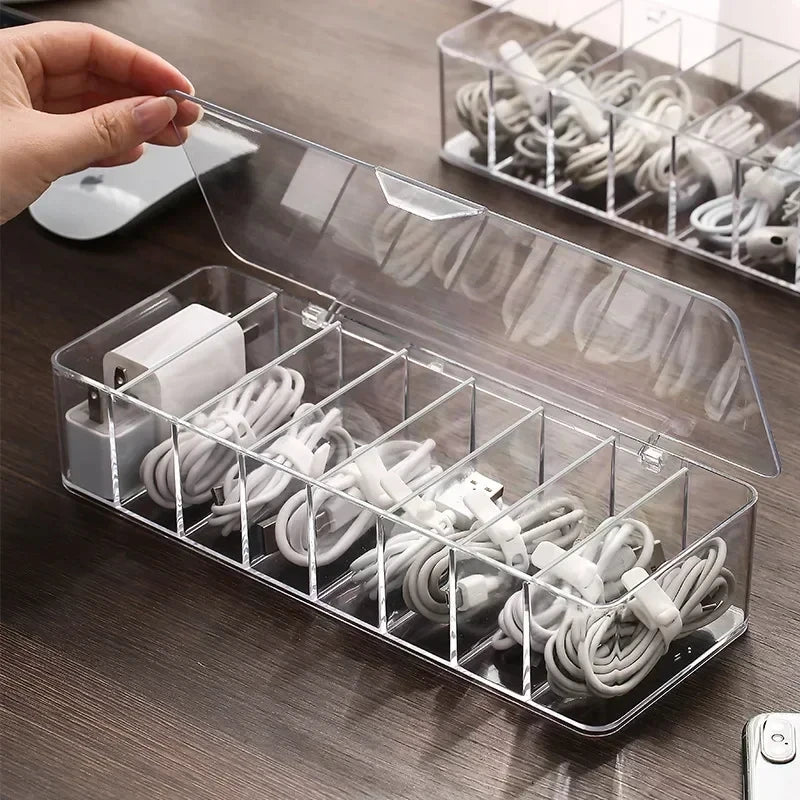 Desktop Cable Line Storage Box Organizer Transparent Plastic Phone Charging Cables Power Cord Organizer Box
