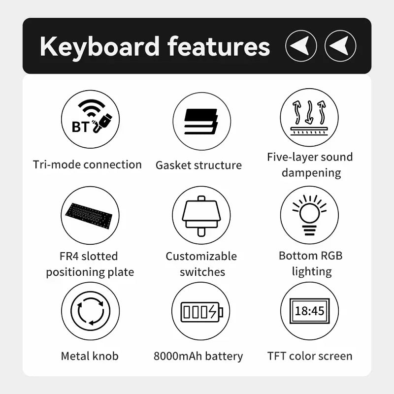 Ajazz AK980 Gaming Mechanical Keyboard with Color Screen 98 Keys RGB Bluetooth Wireless Keyboard Gamer 8000mAh For PC