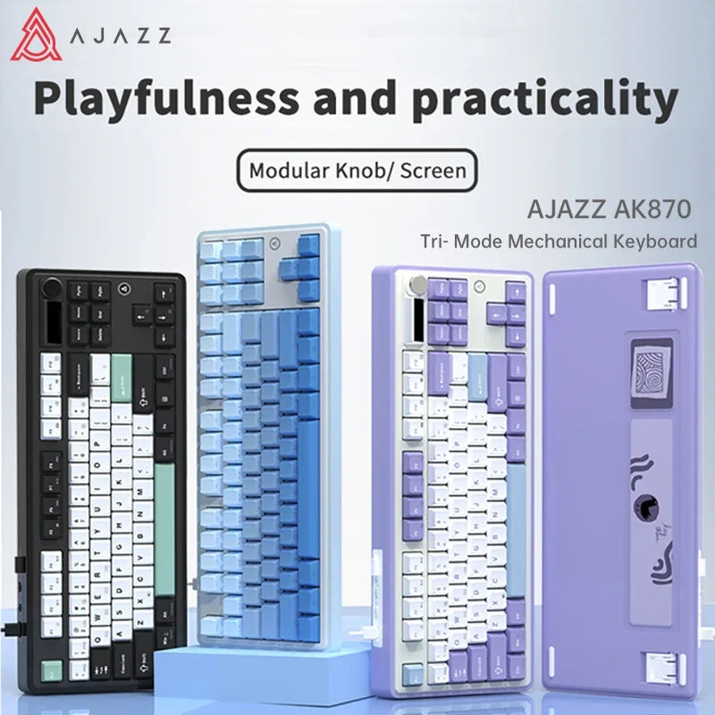 Ajazz Ak870 RGB Gaming Mechanical Keyboard Hot Swap 84 Keys Wireless Bluetooth 2.4G Wired Keyboards TFT FOR Desktop
