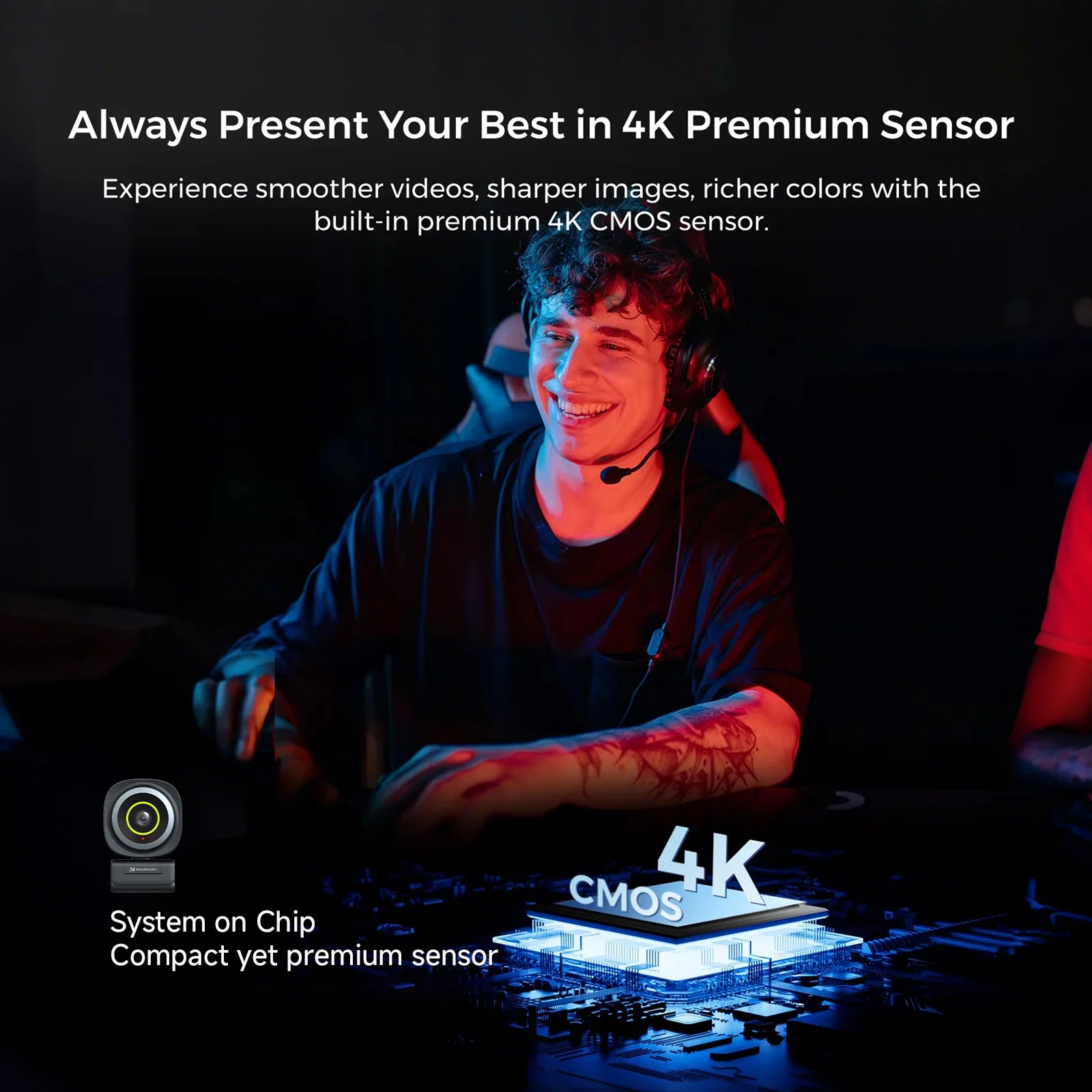 Nearstream 4K Webcam HDR 1080P@60FPS Noise Canceling Mic 45°-95°Adjustable FOV Auto Focus AI Framing for PC