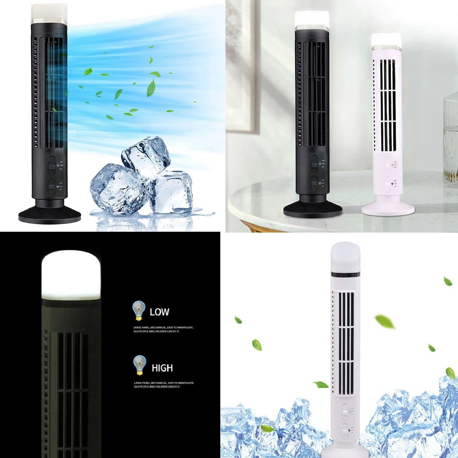 Bladeless Tower Fan Portable USB Desk Fan with Light for Home Bedroom Table Fan - black / United States