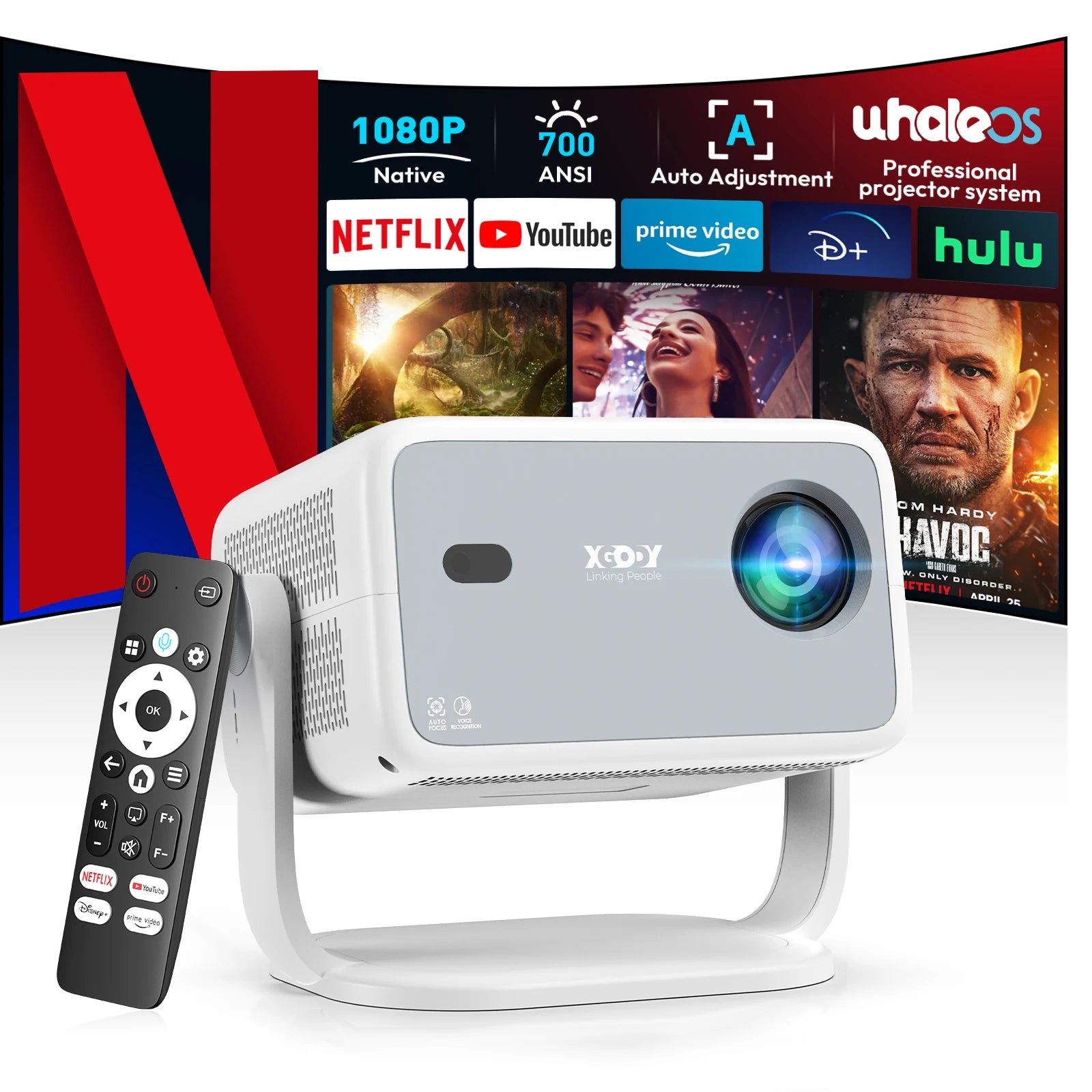 XGODY N6 500 ANSI Netflix Official Smart Projector Beamer 4K Native 1080P Whale OS WiFi Bluetooth HDMI Home Theater