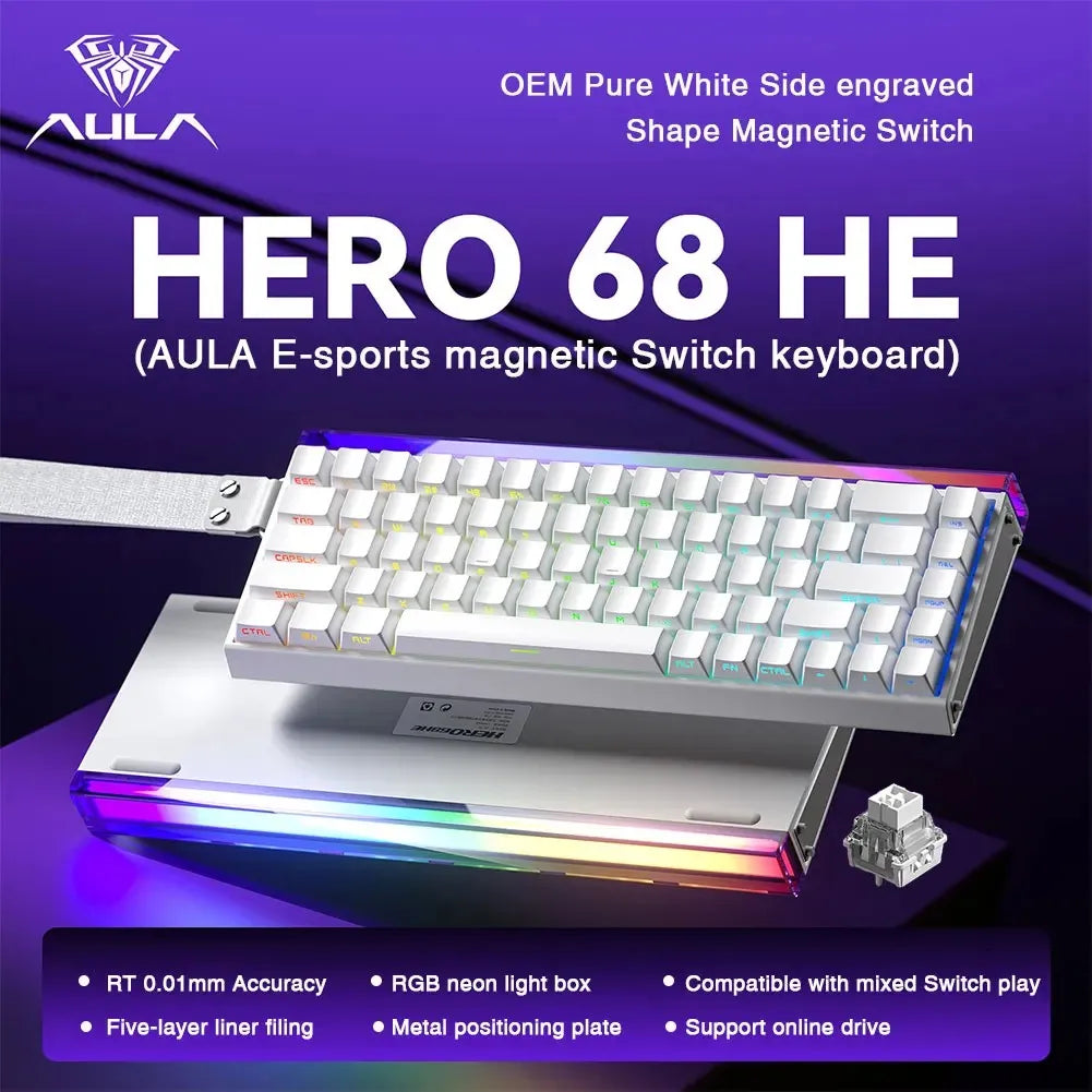 NEW AULA HERO 68HE Magnetic Switch Keyboard Rapid Trigger 8K Return Esports Gamer Customize RGB Mechanical Wired Gaming