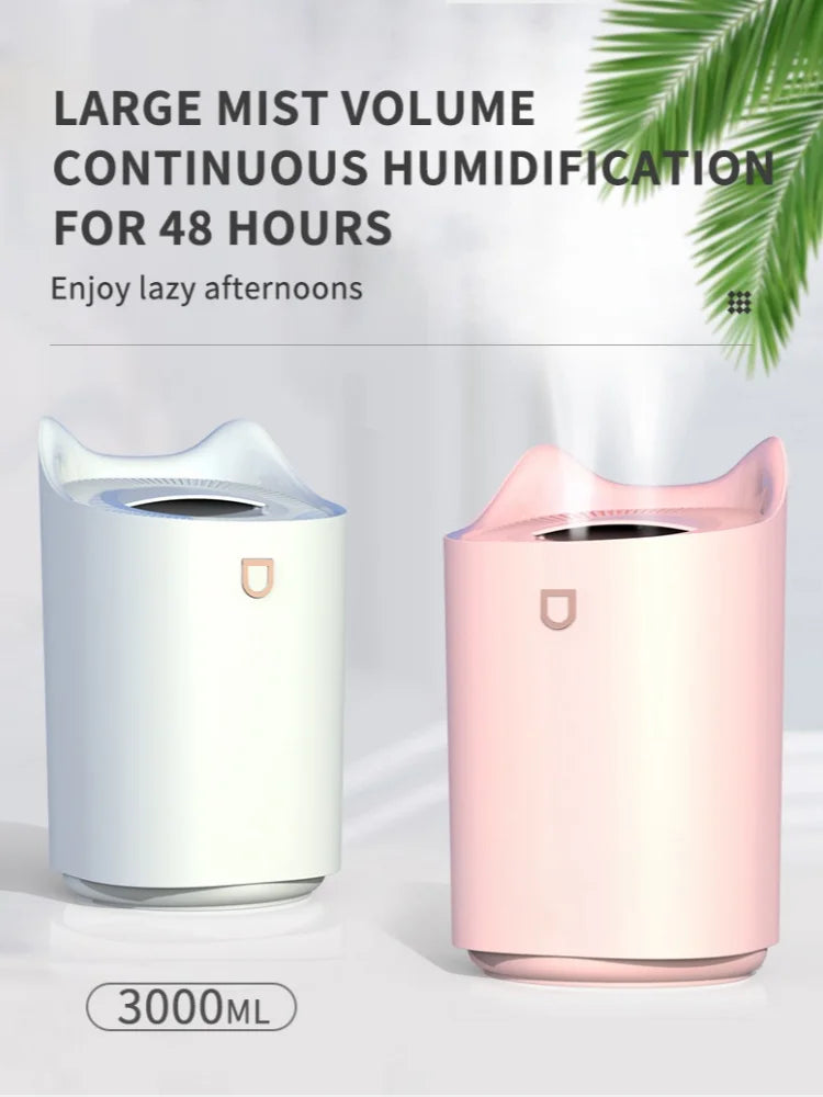 2-3L Large Capacity Double Nozzle Atomizer Pet Usb Aromafier Aromatherapy Home Office Bedroom Air Humidifier Spray