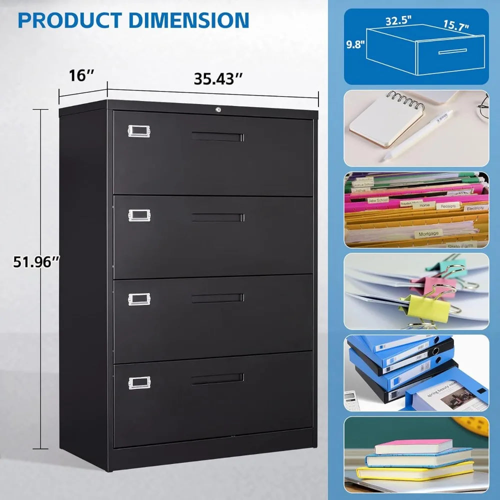 4 Drawer Filing Cabinet with Lock Metal Lateral File Cabinet Office Home Steel Lateral File Cabinet Heavy-Duty Storage