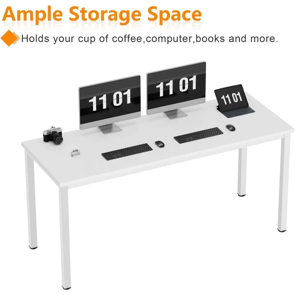 63 Inch Large Computer Desk - Modern Simple Style Home Office Gaming Desk Basic Writing Table For Study Student White
