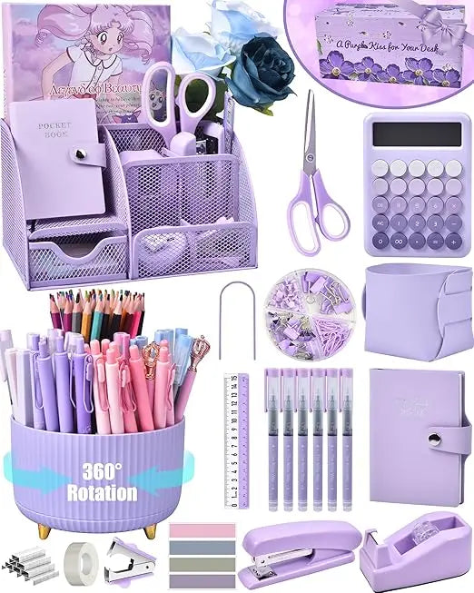 purple desk organizers and accessories with mesh desk organizer and 360°rotating pen holder and a lot of office purple