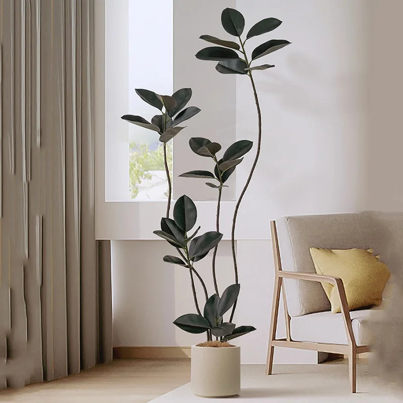 70in Large Artificial Plants Fake Ficus Tree Branch Plastic Rubber Leaves Tall Green Landscape For Home Garden Office