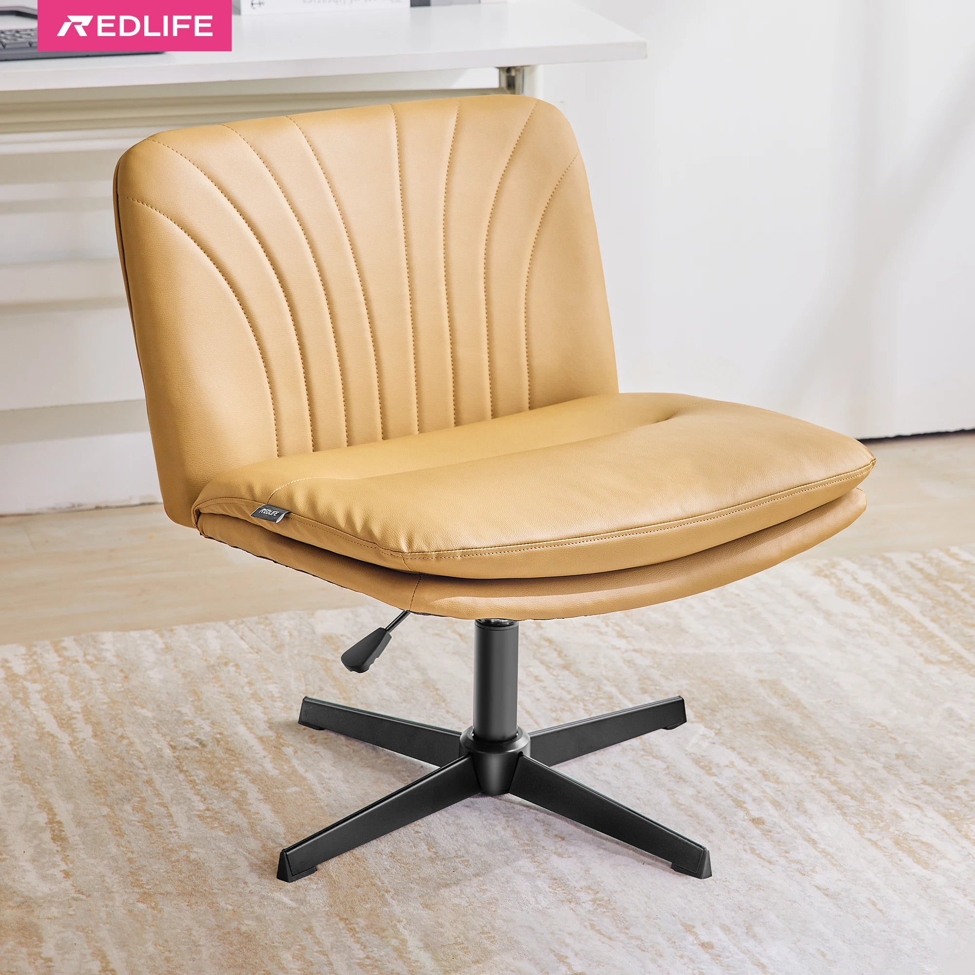 Redlife Criss Cross Chair with Rotating Adjustable Legs Office Chair Durable Pu Leather Wrapped Double Cushion for Home