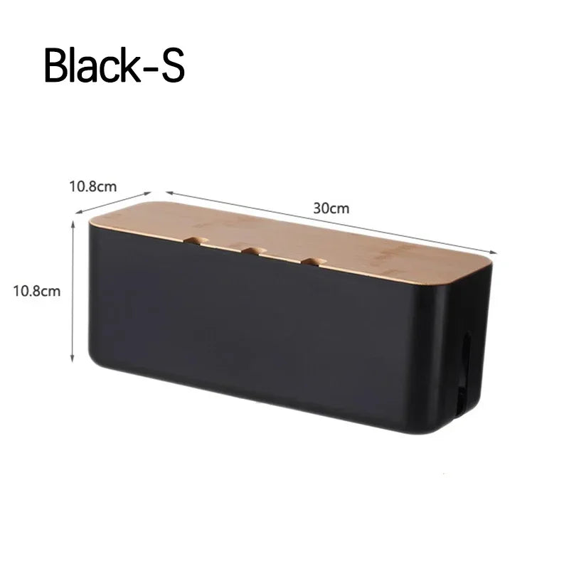 Bamboo Cover Cable Management Box Wire Junction Board Storage Box Hide Wires Power Strips Desk Cable Computer Organizer