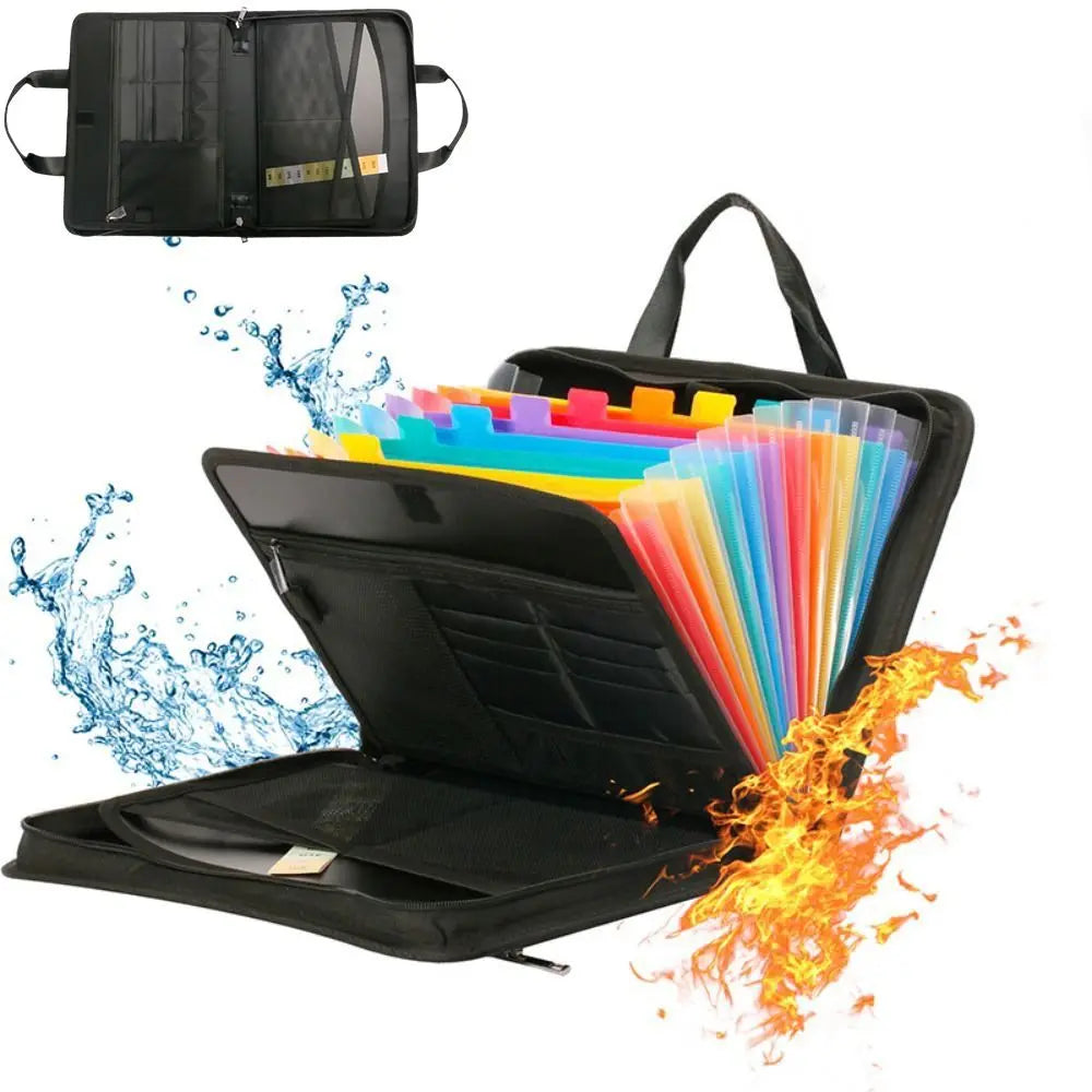 Fireproof File Organizer Colorful Tabs 13 Pocket Expanding File Folder Zipper Closure Large Capacity Accordion Folder