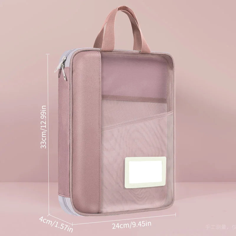 Huajie A4 Document Bag Transparent Large Opening File Bag Zipper-Type Large Capacity Document Storage Bag Tote Bag