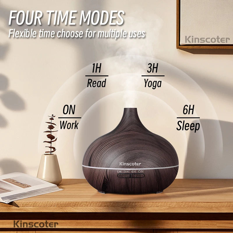 High Quality 500ml Aromatherapy Essential Oil Diffuser Wood Grain Remote Control Ultrasonic Air Humidifier with 7