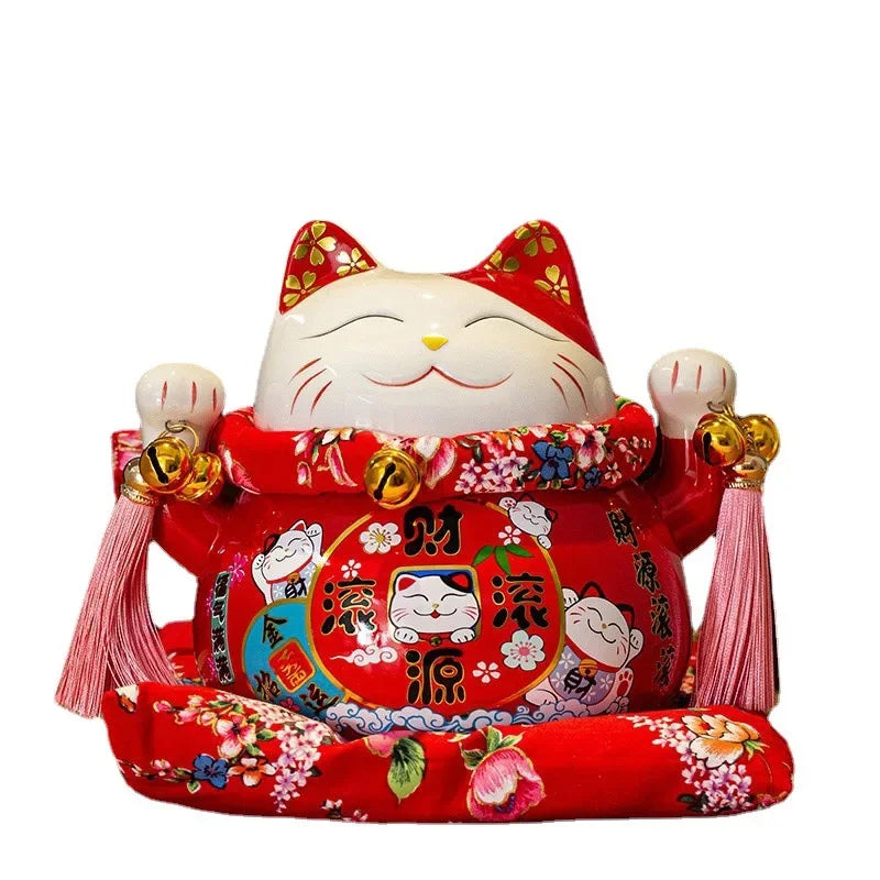 6/7inch Lucky Cat Piggy Bank Japanese Cat Crafts Cashier Display Ceramic Lucky Cat Desk Decoration Furniture Feng Shui