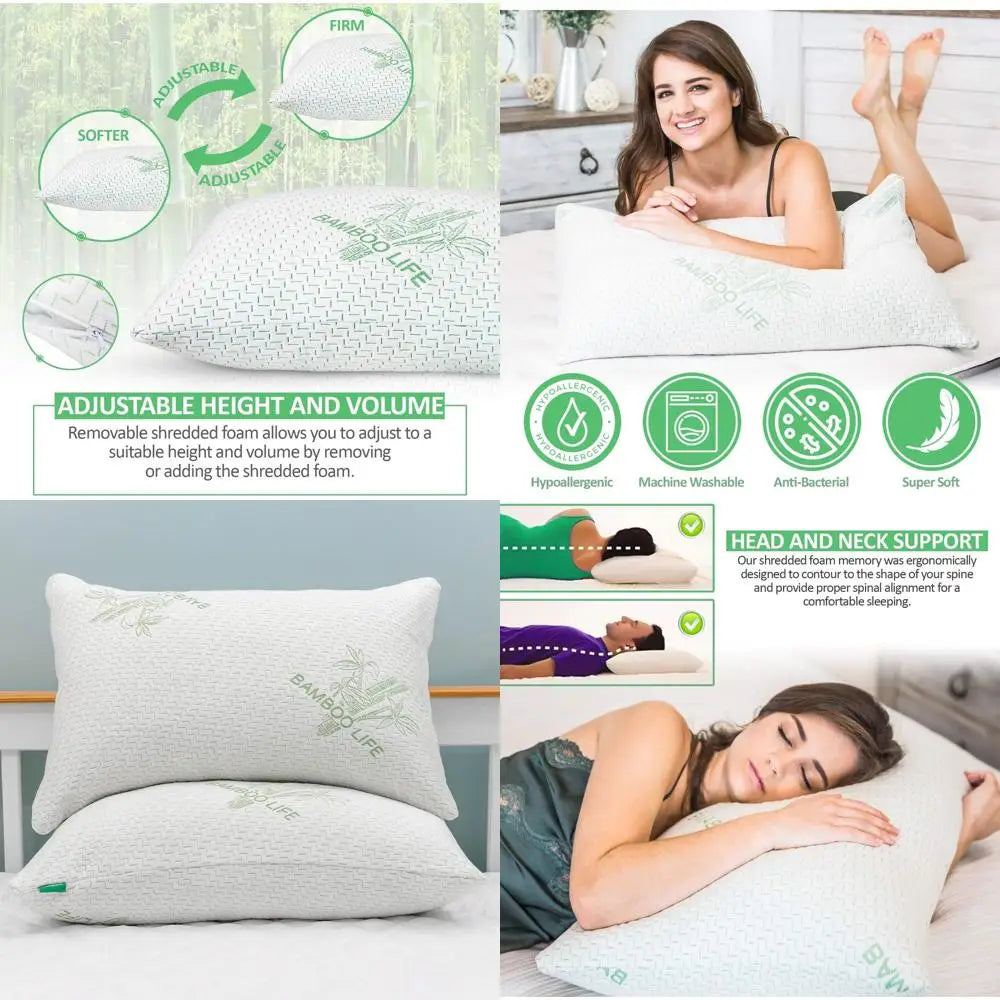 King Size Cooling Memory Foam Pillows Set 2-Pack with Removable Bamboo Cover for All Sleep Positions - United States
