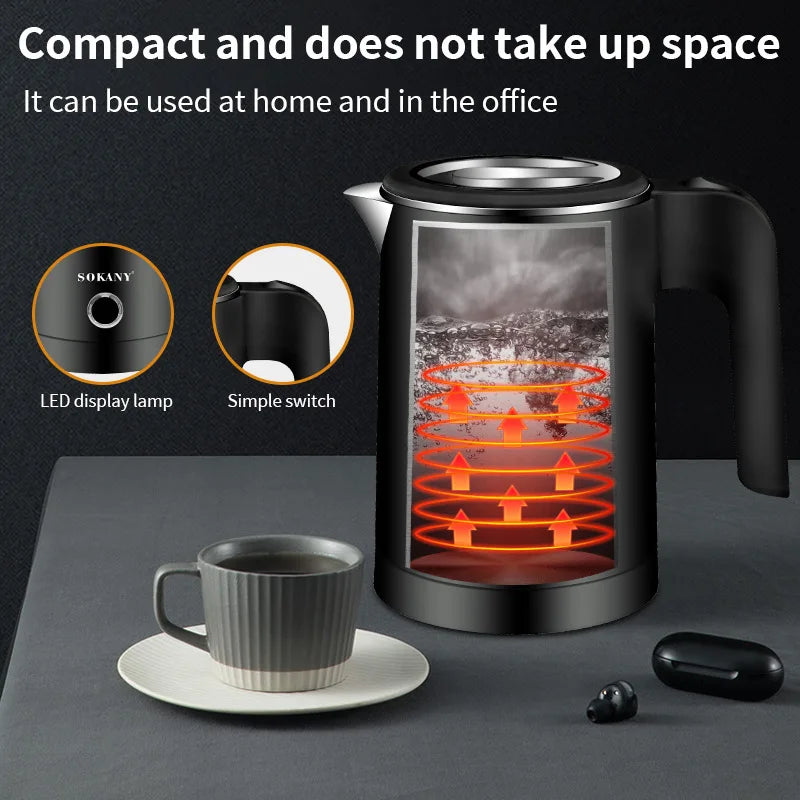 Portable 500ML Travel Electric Kettle Stainless Steel Water Boiler for Tea Coffee Hotel Family Camping Kitchen Smart