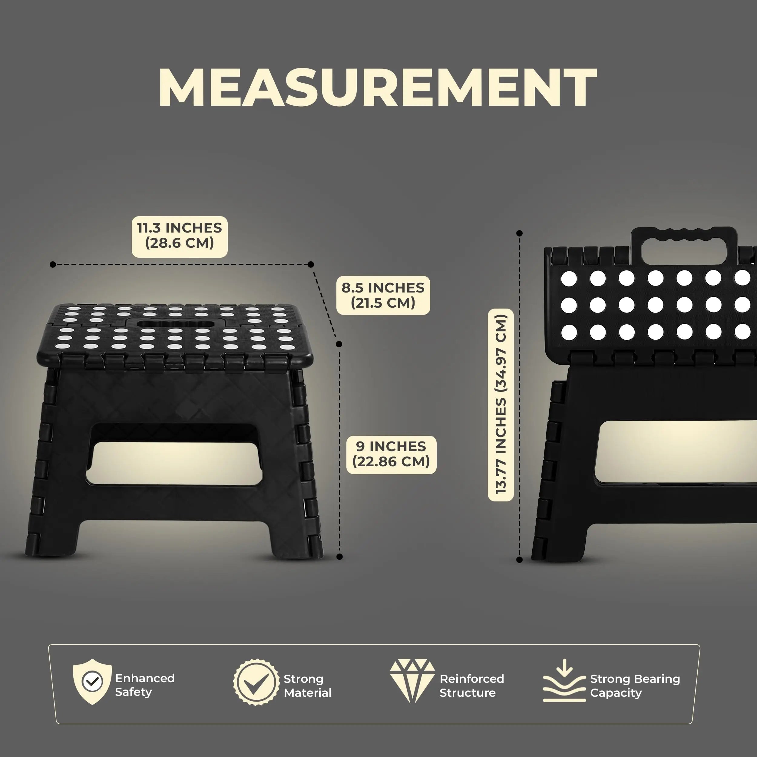 Foldable Step Stool Lightweight Non-Slip Folding Stool for Kitchen Bathroom Home Easy Storage Portable Sturdy Black