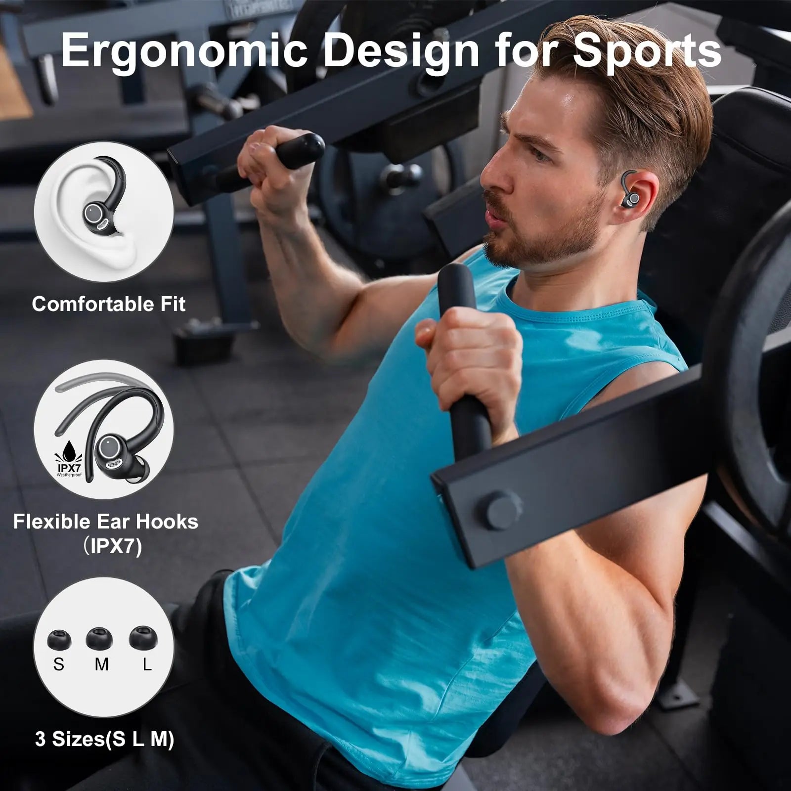 Headphones Wireless Earbuds Sport 48H Wireless Earphones with HD Mic IP7 Waterproof Earbud for Sports/Running/Workout.