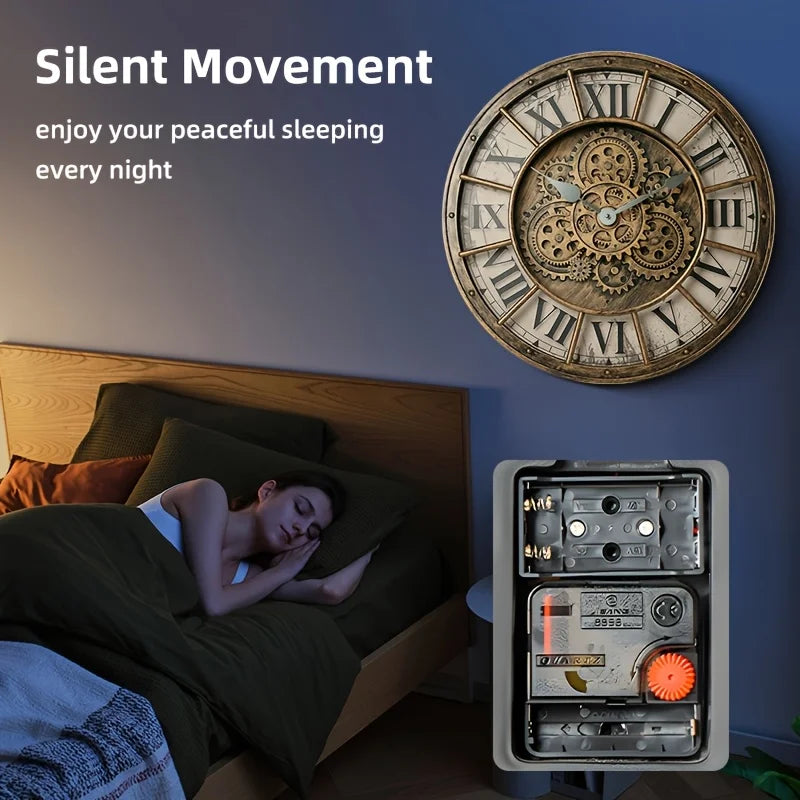 46cm Real Moving Gears Wall Clock Large Industrial Steam Punk Roman Numeral Wall Clock Living Room Home Decoration