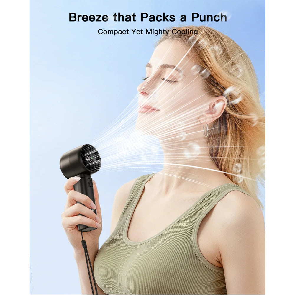 coldSky Handheld Mini Fan 4000mAh Battery Portable Rechargeable Fan with LED Display 5 Speed Turbo Fan for Beach Travel