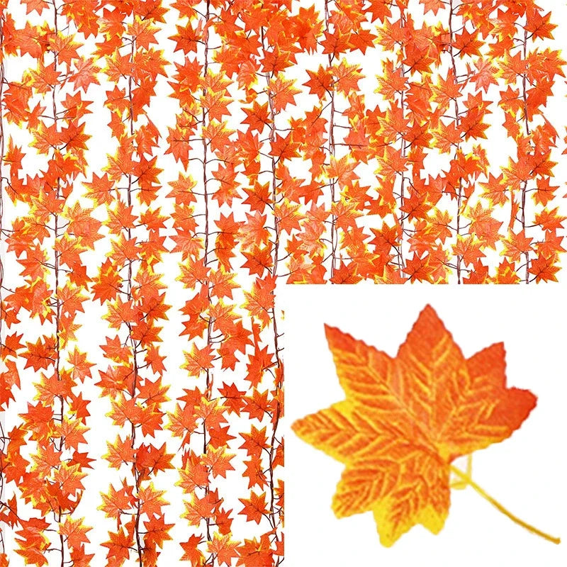 50/1String Artificial Maple Leaves Vine Hanging Garland DIY Maple Leaf Fake Plant Autumn Christmas Thanksgiving Party