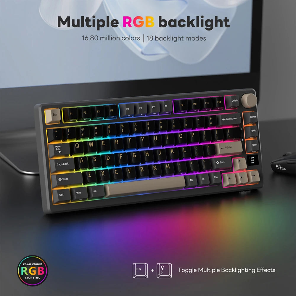 RK ROYAL KLUDGE M75 Gasket Mechanical Keyboard 2.4G Wireless/Bluetooth/USB 75% RGB Hot-Swappable Gaming Keyboard