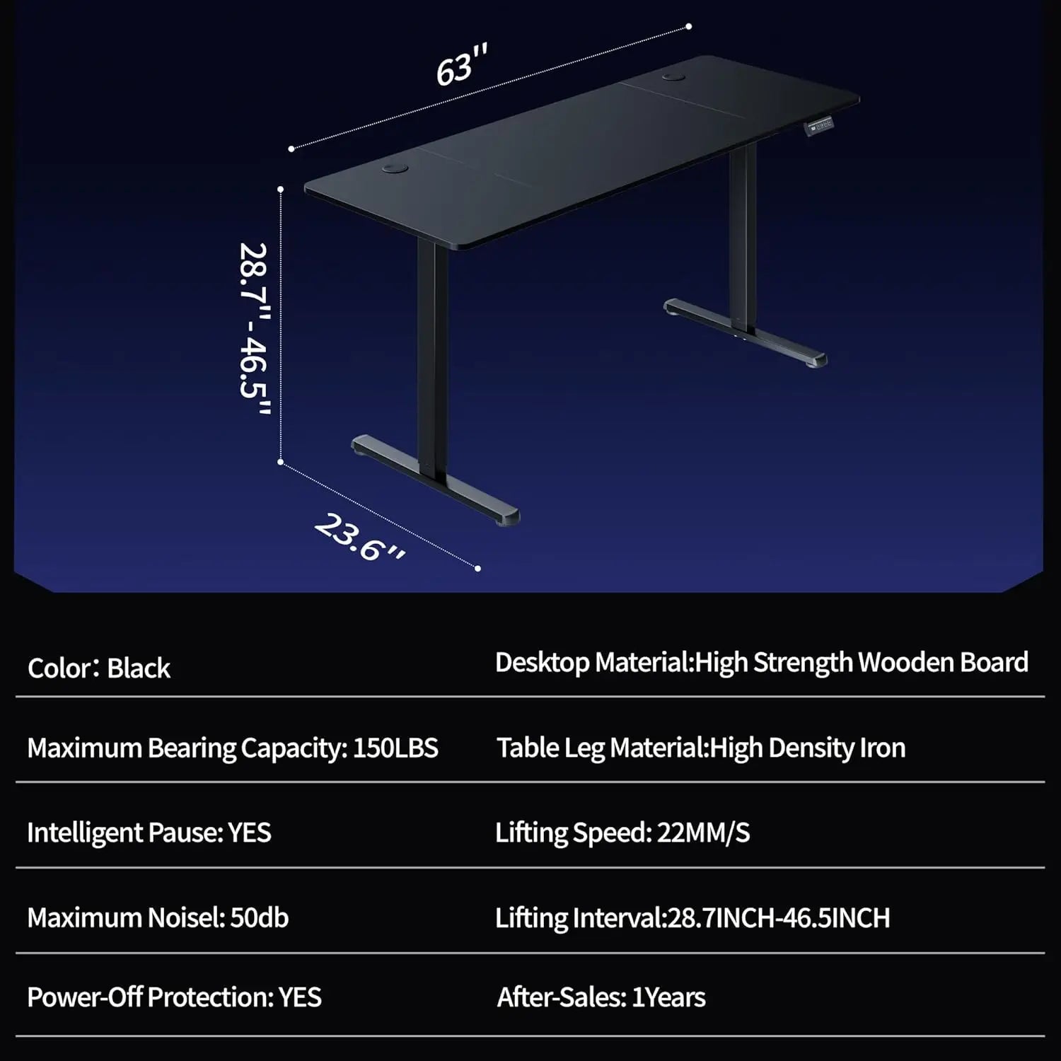 Standing Desk 63x24 Inch Height Adjustable Electric Sit Stand up Desk Ergonomic Rising Computer Table Modern Lift