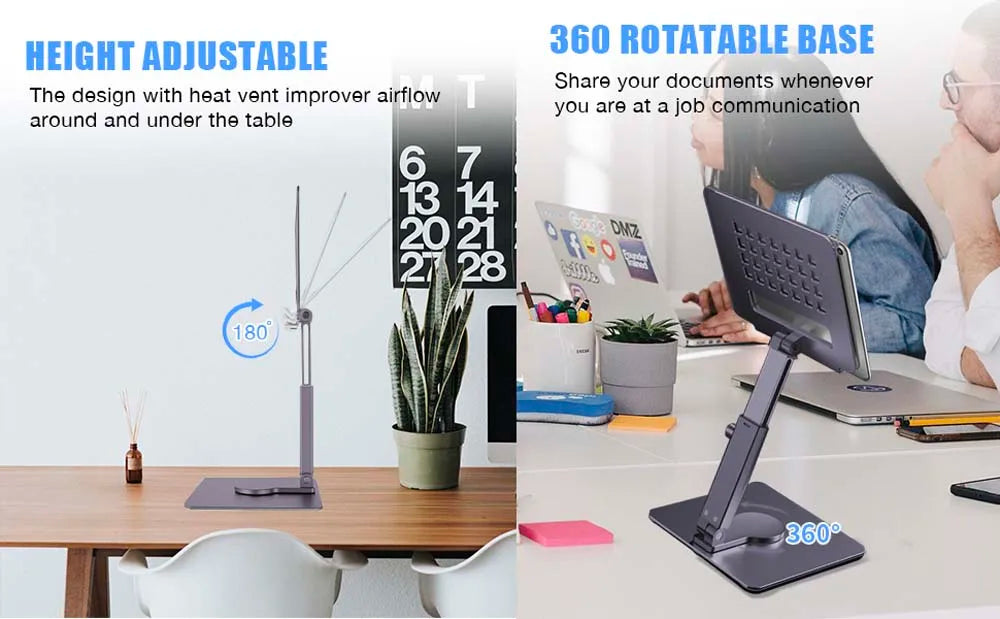 Aluminum Tablet Stand Desk Riser 360° Rotation Multi-Angle Height Adjustable Foldable Holder Dock For Xiaomi iPad
