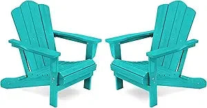 KINGYES 2-Piece Folding Adirondack Chair Set - Durable HDPE Patio Chairs with Wooden Texture for Outdoor Use - Aruba