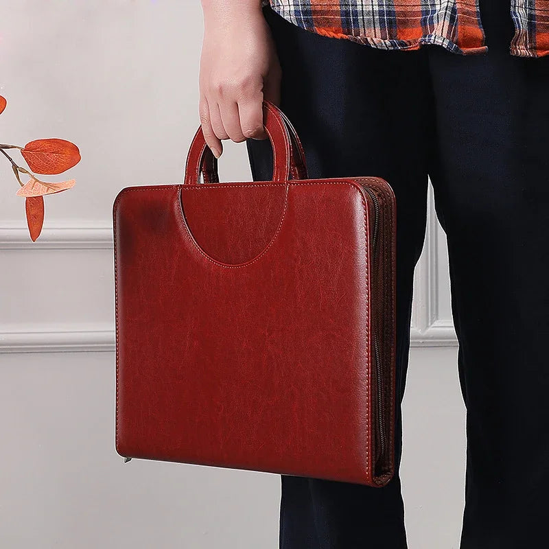 Portable Business Trip A4 Folder Organizer Leather Portfolio for Document File Tablet Holder Briefcase for Man Office