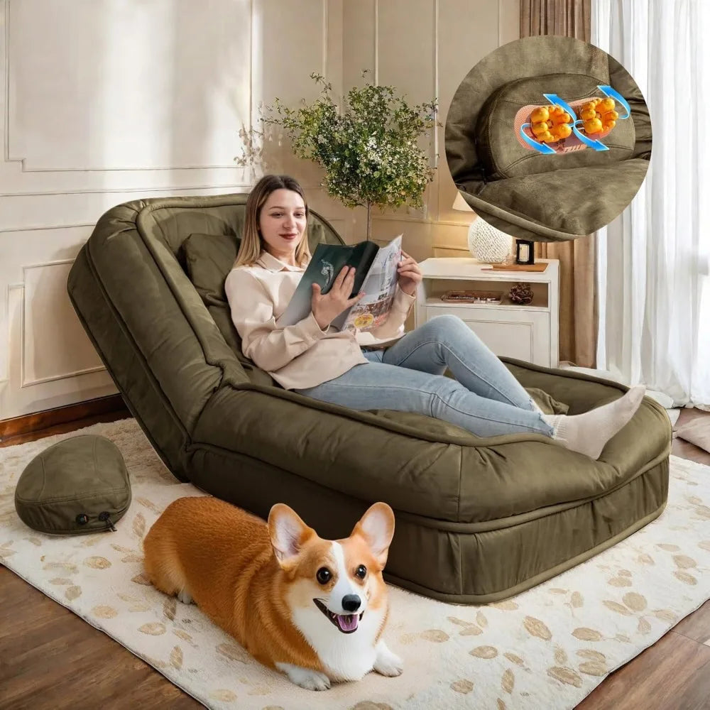 Human Dog Bed-Lazy Sofa Chair,5 Adjustable Tatami Bean Bag with Massage Pillow,Multi-Functional Floor Sofa Bed