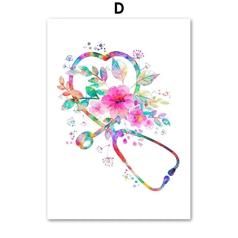 Heart Brain Lungs Kidney Rib Cage Liver Medical Floral Anatomy Poster Wall Art Canvas Print Painting Doctor Office