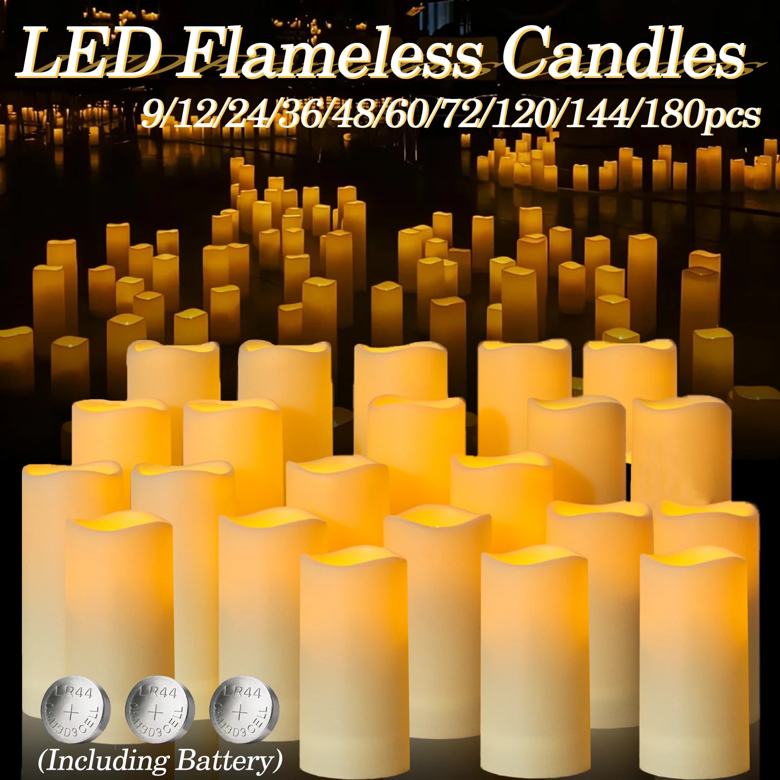 180-9Pcs Artificial Candles LED Flameless Candles for Wedding Led Candle Pillar Candles Flickering Candle