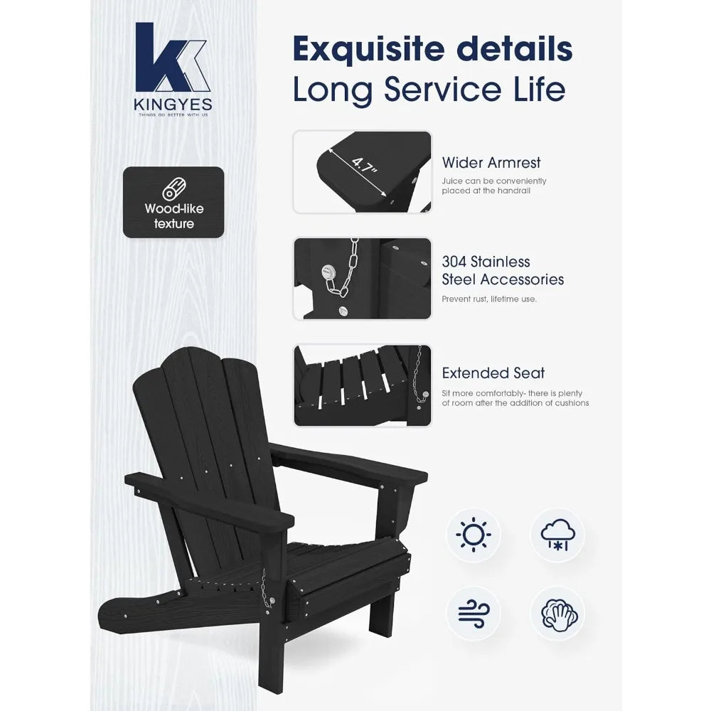 KINGYES 2-Piece Folding Adirondack Chair Set - Durable HDPE Patio Chairs with Wooden Texture for Outdoor Use - Aruba