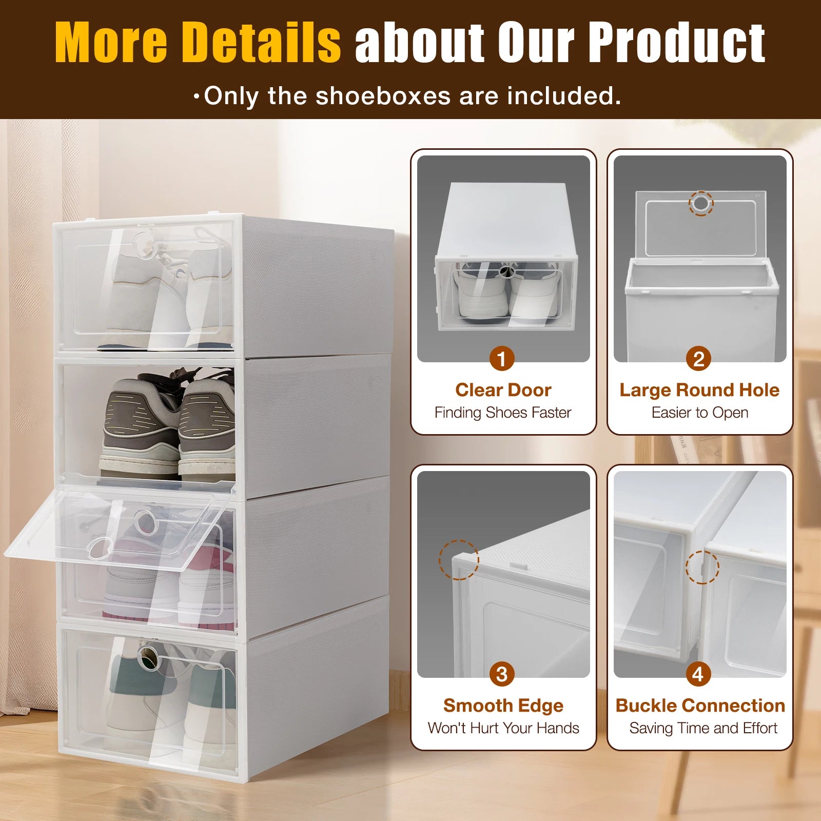 24 pcs Thick Transparent Shoe Box Simple Plastic Drawer Style Stackable Box Dustproof Free Combination Rack - United