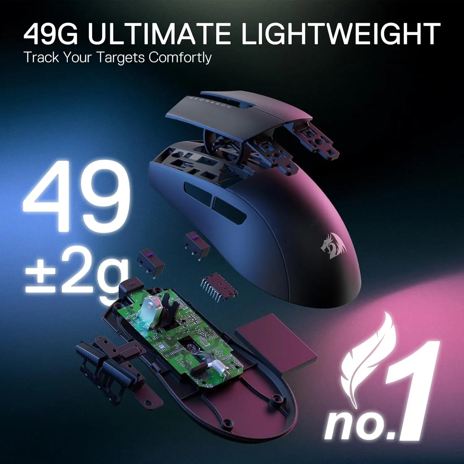 Redragon M916 STD 3-Mode Wireless Gaming Mouse 49G Ultra-Light 24K DPI Mice w/Ergonomic Natural Grip Build