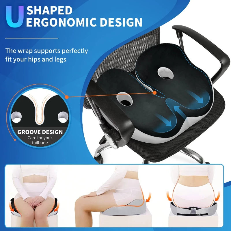 Memory Foam Seat Cushion Office Chair Cushion Chair Pad for Car Seat All-Day Sitting Tailbone Sciatica Pain Relief