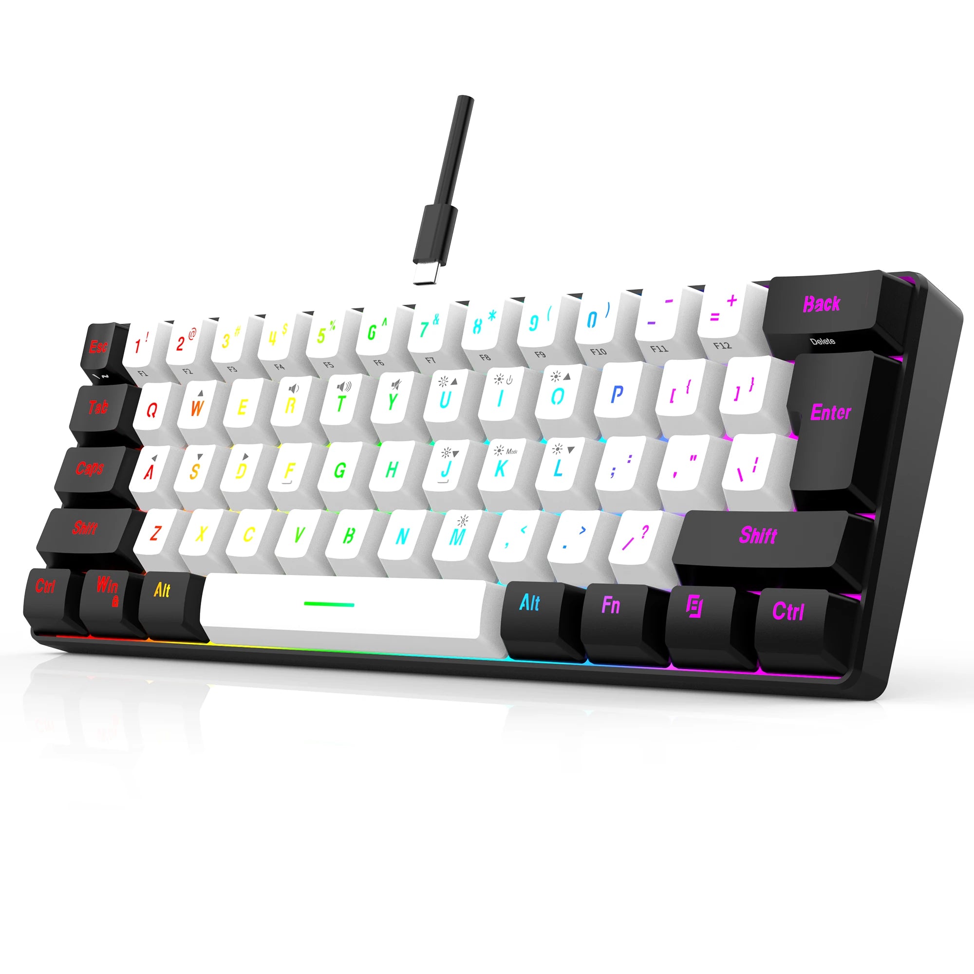 60% wired game keyboard RGB backlit ultra-small keyboard waterproof portable computer/MAC game keyboard - baihei