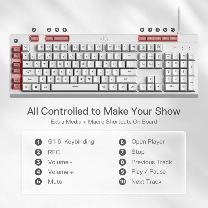 Redragon K512 Shiva RGB Backlit Membrane Gaming Wired Keyboard Linear Mechanical-Feel Switch Detachable Wrist Rest