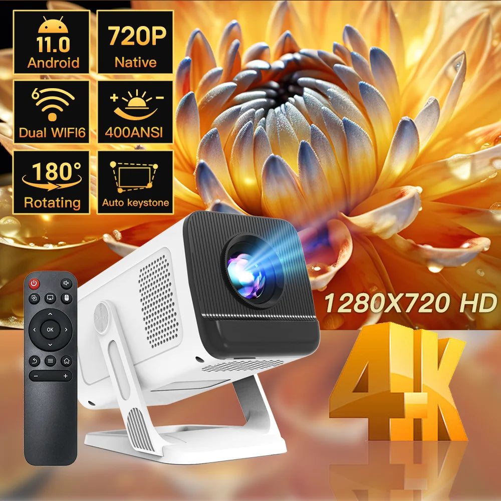 Lyncast 2025 Upgraded Mini Projector with WiFi6 and BT5.4 Portable Beamer 4K Support Auto Keystone,180° Rotation