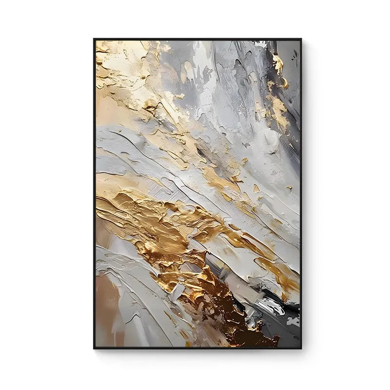 100% Hand Painted，Gold Grey Beige Black,Textured Painting Acrylic Abstract Oil Painting Wall Decor Living Room Office
